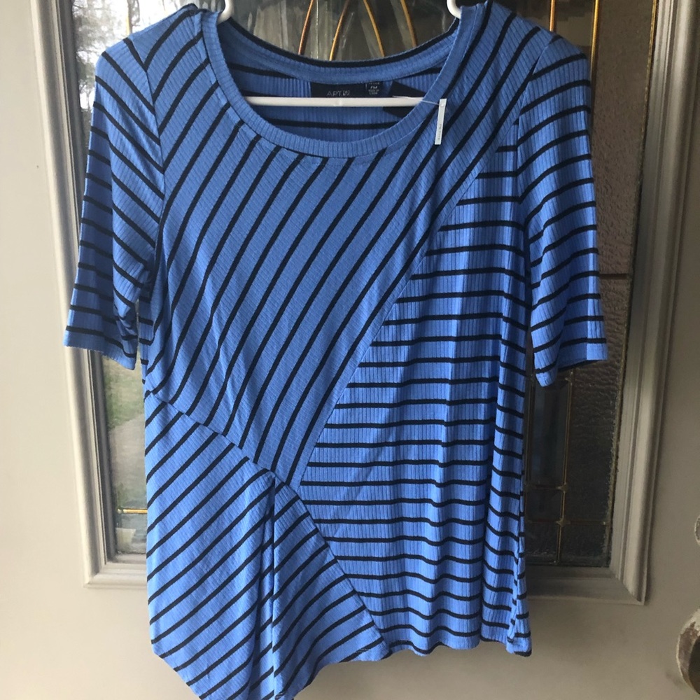 Apt 9 asymmetric top, size PM, NWT, never worn, blue and black